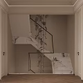 Modern Staircase Interior Design With Marble Steps Metal Railing And Glass Chandelier