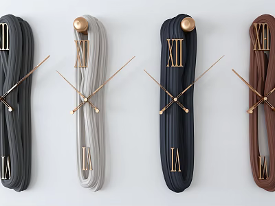 Modern Long Strip Wall Clocks With Roman Numerals And Gold Hands In Multiple Colors 3d model