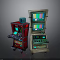 Vintage Electronic Arcade Machines With Red Silver Design Multiple Screens And Control Panels