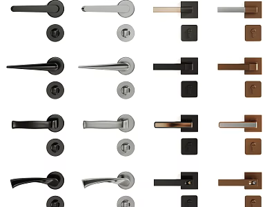 Various Modern Door Handles In Different Colors And Styles For Home Use 3d model