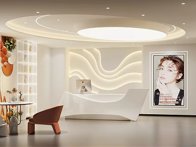 Modern Beauty Hair Salon Interior With White Reception Desk Soft Lighting And Stylish Decor 3d model