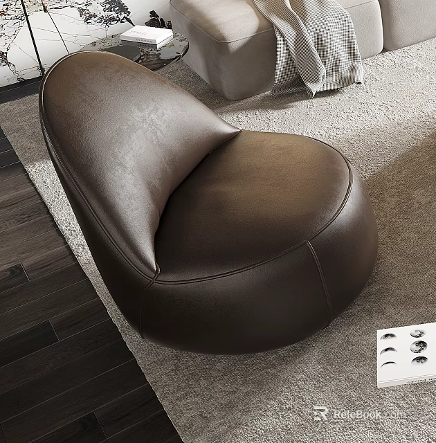Brown Leather Lazy Sofa With Modern Round Design For Cozy Living Room 3d model 