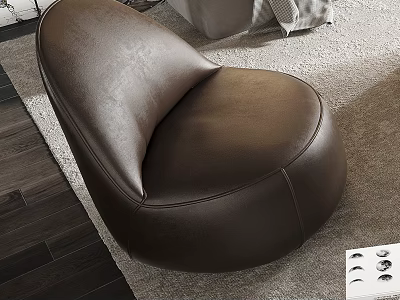 Brown Leather Lazy Sofa With Modern Round Design For Cozy Living Room 3d model