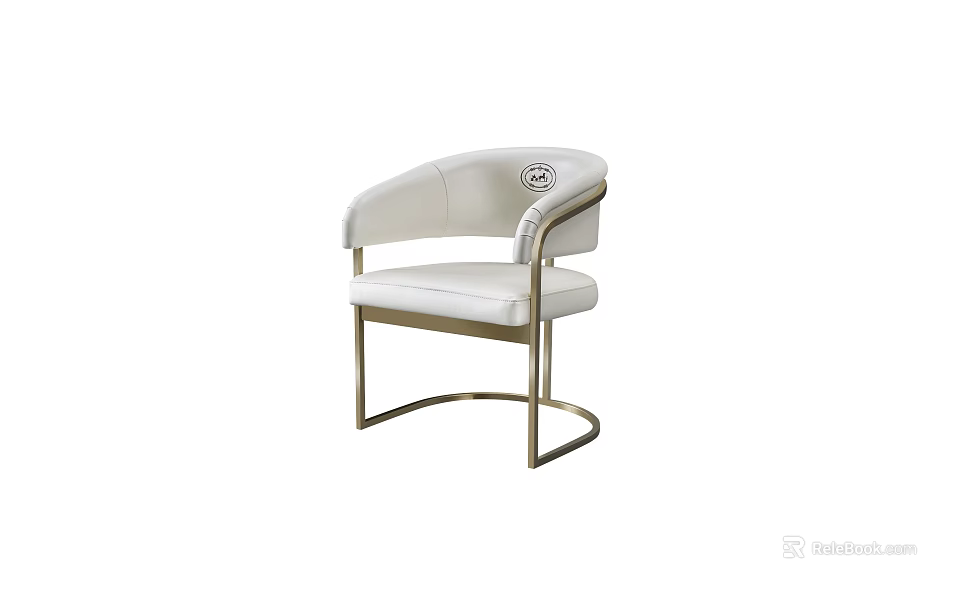 Modern White Leather Dining Chair With Curved Backrest And Metal Frame Design 3d model 