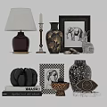Stylish Decorative Ornament Set with Table Lamp Vase Picture Frame Animal Figurines and Books