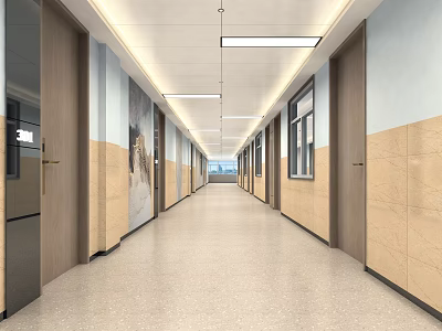 Modern Elevator Corridor With Ceiling Lights And Wall Panels 3d model