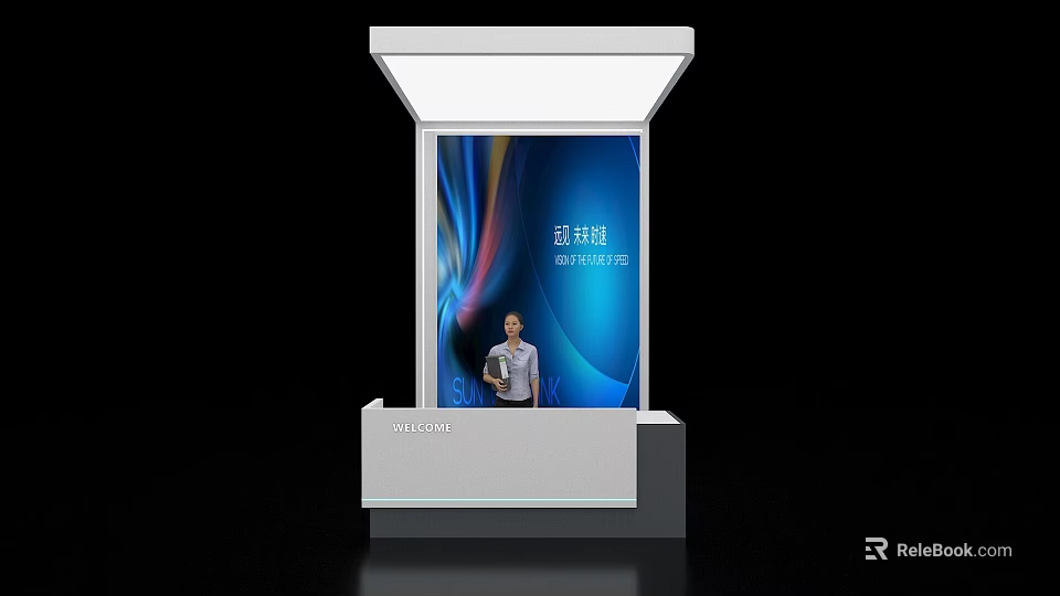 Modern Public Area Bar Counter With Display And Blue Background Design 3d model 