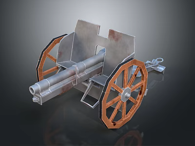 Ancient Vintage Cannon Weapon With Wooden Wheels Metal Barrel And Frame 3d model