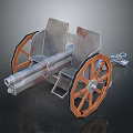 Ancient Vintage Cannon Weapon With Wooden Wheels Metal Barrel And Frame