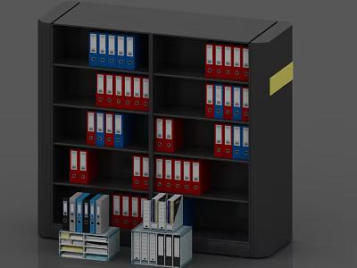 Organized Blue And Red File Folders In Black Office File Cabinet 3d model