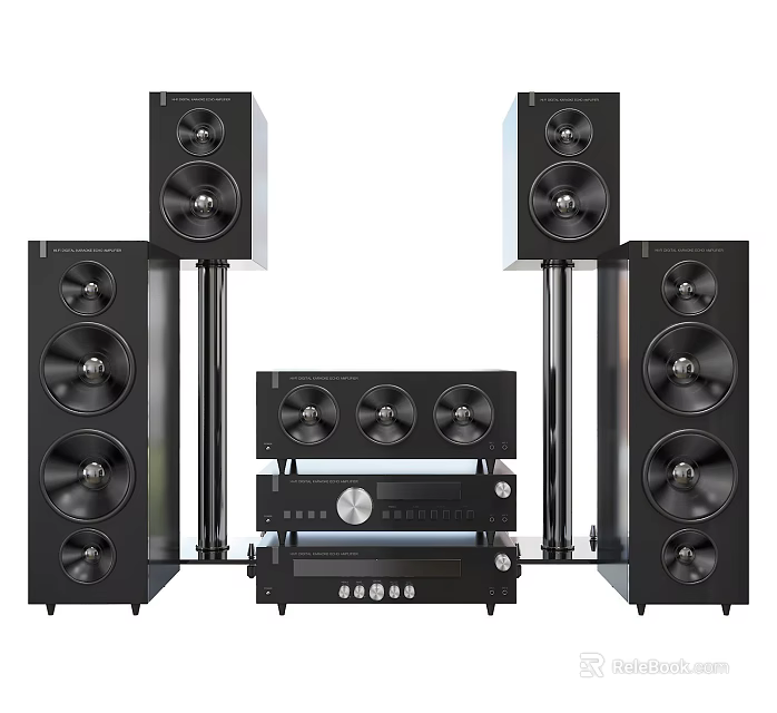Headphone Audio Home Theater System Featuring Black Floorstanding Speakers Amplifier And Subwoofer 3d model 