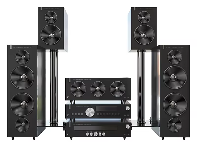 Headphone Audio Home Theater System Featuring Black Floorstanding Speakers Amplifier And Subwoofer 3d model