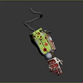 Biomechanical Character Creature With Green Yellow Exoskeleton And Red Accents In Dynamic Pose