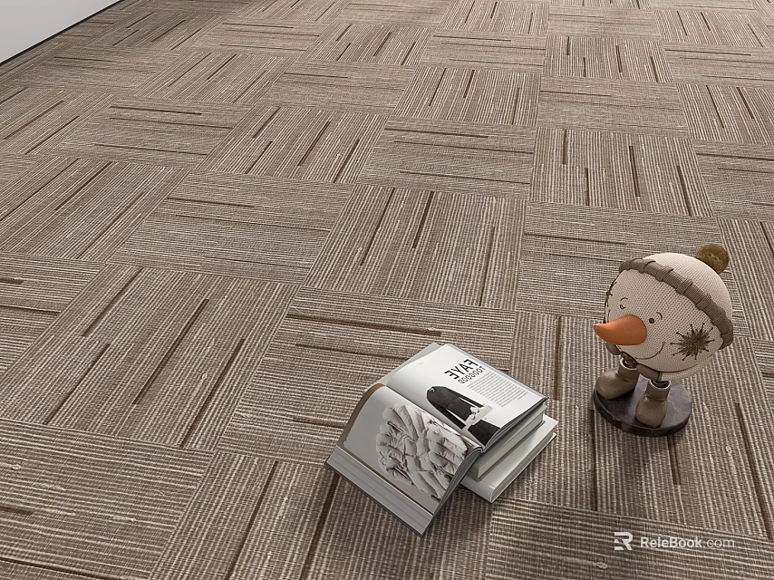 Brown Textured Carpet Floor With Square Pattern And Small Decorative Items 3d model 