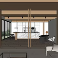 Modern Natural Living Dining Room Interior With Wooden Beams Marble Countertop And Open Layout