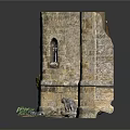 Medieval Castle Gate With Stone Walls Arched Entrance Wooden Door And Flanking Towers