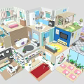 Cartoon Style 3D Room Scene With Multiple Rooms Furniture And Colorful Decorations