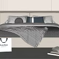 Modern Double Bed Interior Design With Soft Headboard Pillows And Striped Blanket 3d model