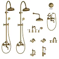 Vintage Brass Shower Faucet Set With Rainfall Head Handheld Sprayer And Control Handles