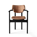 Modern Single Chair With Black Frame Brown Fabric Upholstered Seat And Armrest Design