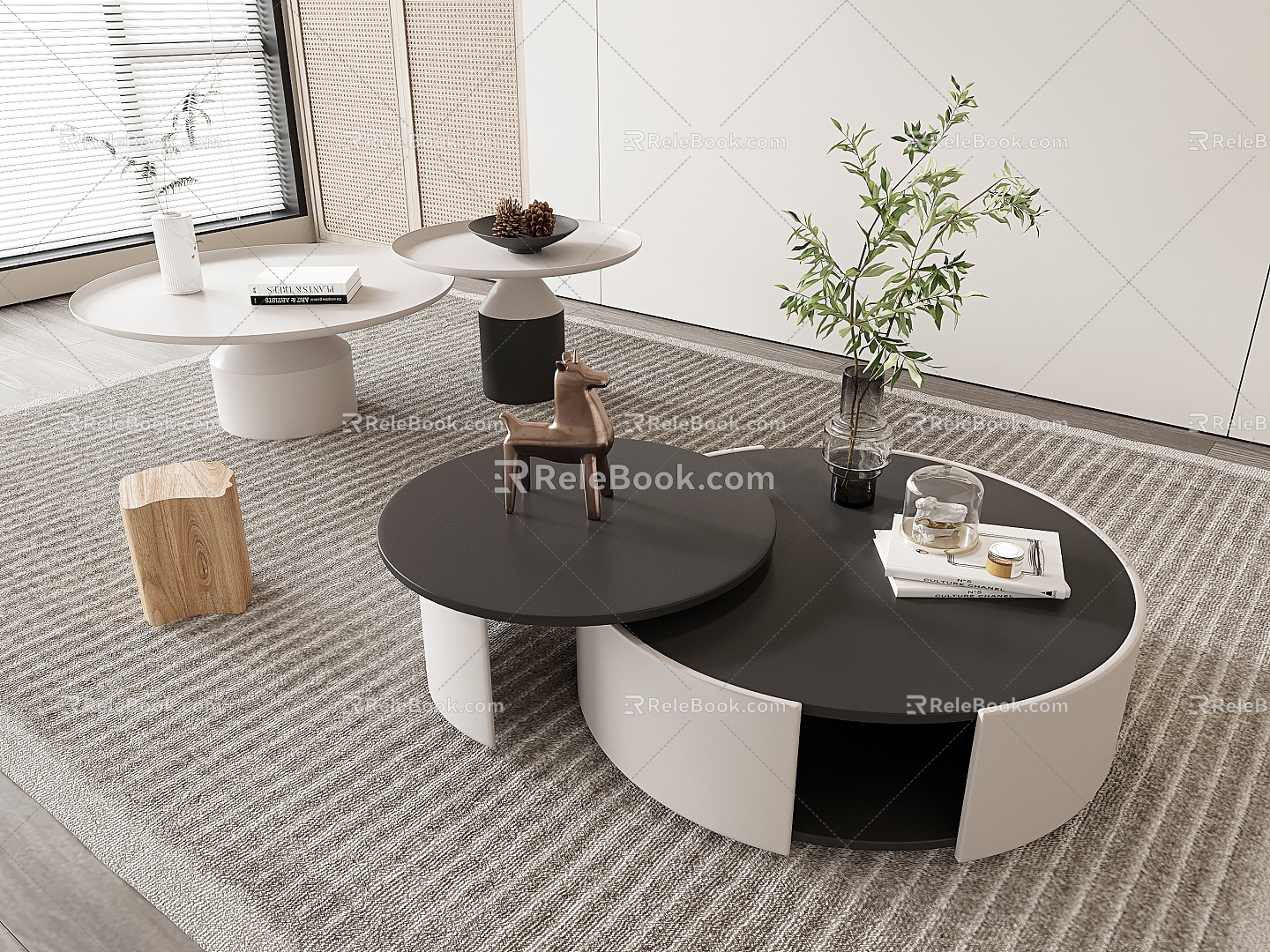 Cream Style Coffee Table Combination Round Coffee Table Mother Coffee Table 3d model