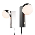 Modern Sleek Wall Lamps With Round Globe Shades And Black Silver Metallic Bodies