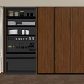 Modern Wooden Sideboard with Open Shelves Grey Drawers and Tableware Storage