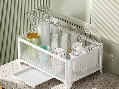 Modern Countertop Storage Organizer With Glass Cups Jar Containers And Transparent Lid 3d model