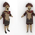 Two Ancient Warrior Characters In Decorative Armor With Plumed Helmets And Red Cloaks