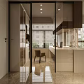 Modern Living and Dining Room Interior With Beige Sofa Coffee Table Dining Table And TV Wall