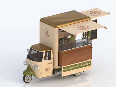 Stylish Beige Green Food Truck With Open Awning Wooden Counter Healthy Natural Design 3d model