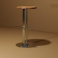 Modern Bar Stool Featuring Round Wooden Seat And Sleek Silver Metal Frame