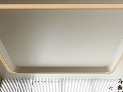 Modern White Ceiling Design With Gold Trim Smooth Surface Near Window Blinds And Plants 3d model