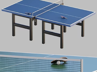 Sturdy Table Tennis Table Sports Equipment With Paddles And Ball On Net 3d model