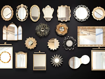 Various Decorative Mirrors With Different Shapes Ornate Frames And Gold Silver Designs 3d model
