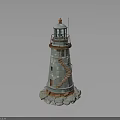 Detailed Lighthouse Model With Spiral Staircase Stone Base And Top Light
