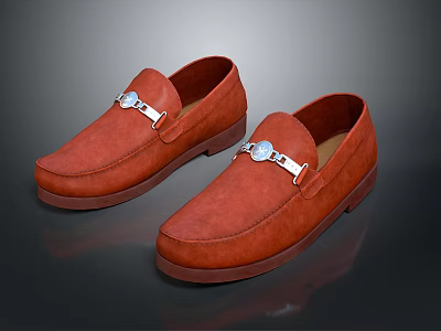 Classic Brown Leather Loafers With Silver Metal Buckle For Men’s Casual Fashion 3d model