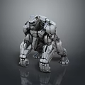 3D Rendered Silver Mechanical Gorilla Decorative Figurine With Metallic Texture And Crouching Posture