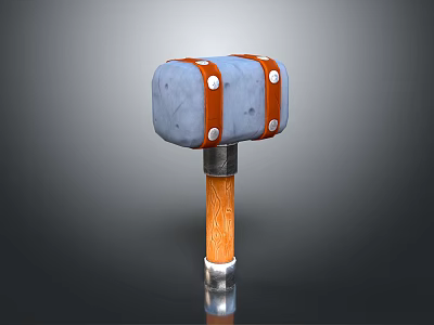 Sturdy Blue Hammerhead With Orange Wooden Handle And Metal Shaft For Hardware Tools 3d model