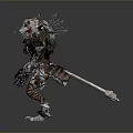 Fantasy Monster 3D Model With Metallic Armor Spikes Beast Head And Sharp Claws 3d model