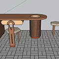 Modern Wooden Table And Chairs Set With Round Top And Cylindrical Base