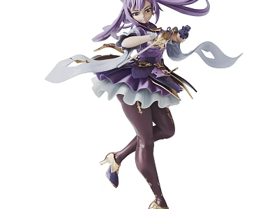 Anime Figure With Purple Hair Dynamic Pose Purple White Outfit Weapon 3d model