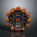 Industrial Metal Gate With Round Orange Structure Yellow Accents And Number 69 Design
