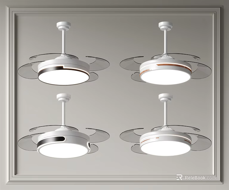 White Ceiling Mounted Air Conditioner Fans With Various Design Styles And LED Lights 3d model 