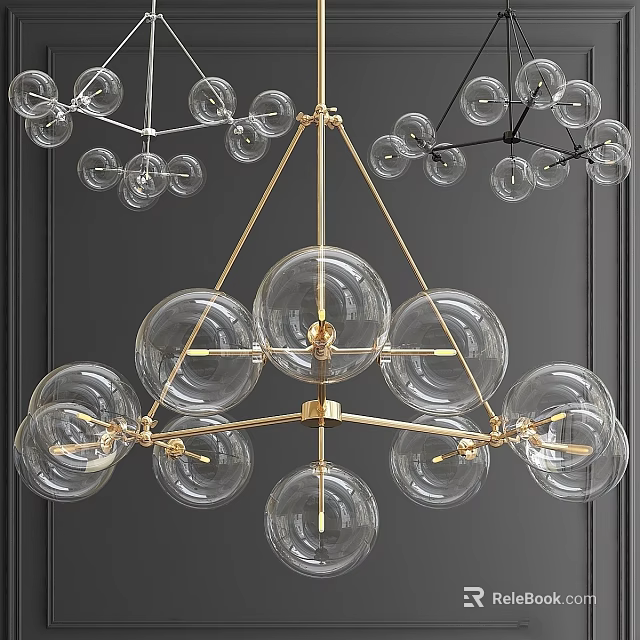 Elegant Modern Chandelier With Golden Metal Frame And Transparent Glass Globes 3d model 