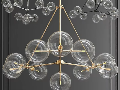 Elegant Modern Chandelier With Golden Metal Frame And Transparent Glass Globes 3d model