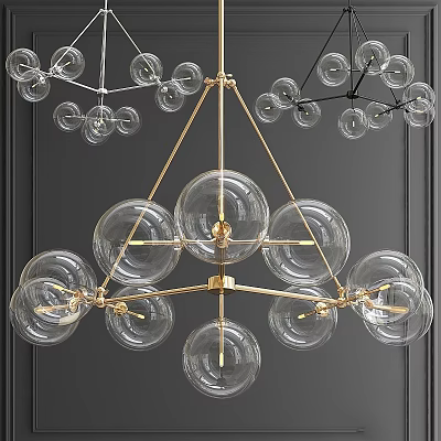 Elegant Modern Chandelier With Golden Metal Frame And Transparent Glass Globes 3d model