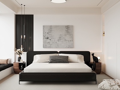 Minimalist Home Bedroom Black and White Bedroom Master Bedroom Double Bed Ceiling Lamp model