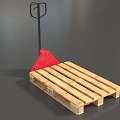 Wooden Pallet Truck With Red Base Black Handle And Wheels For Material Handling
