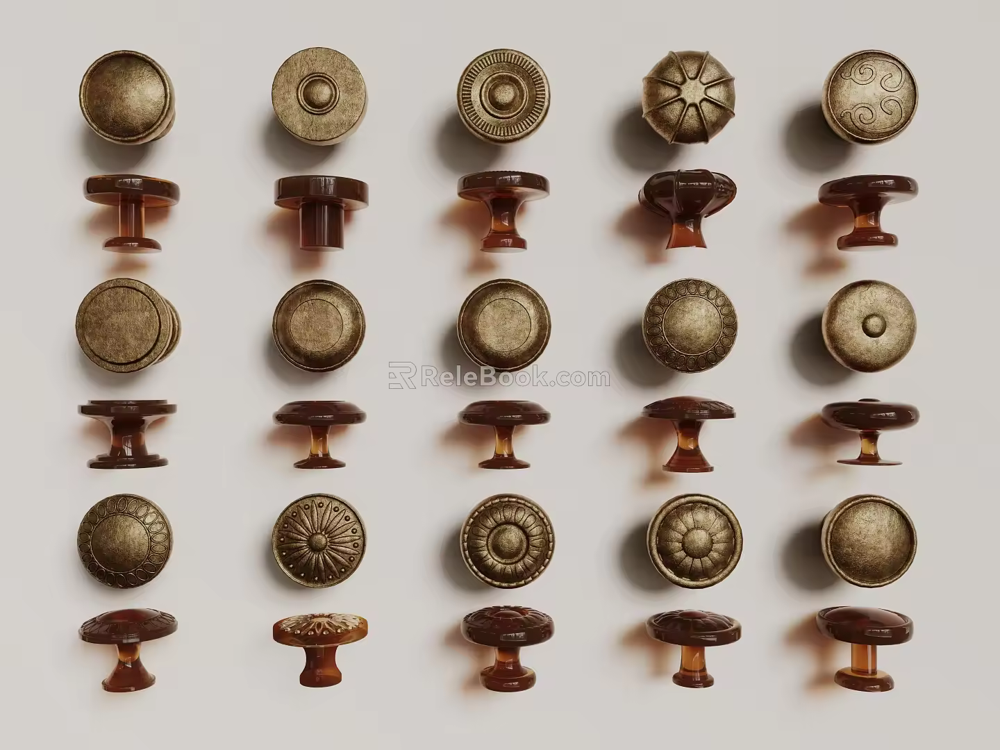 French Middle Ancient Handle Door Handle Cabinet Door Handle Round Handle Metal Carved Handle Crystal Handle 3d model